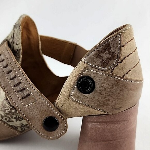 Maciejka Women's Leather Heeled Taupe Cream Floral Print Shoes Block Heel Sz 37 - Picture 8 of 16